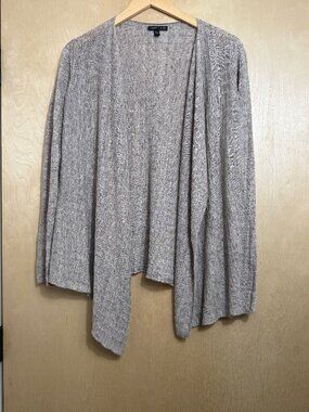 Eileen Fisher sz M Cascading Open 100% Linen Cardigan - waffle taupe